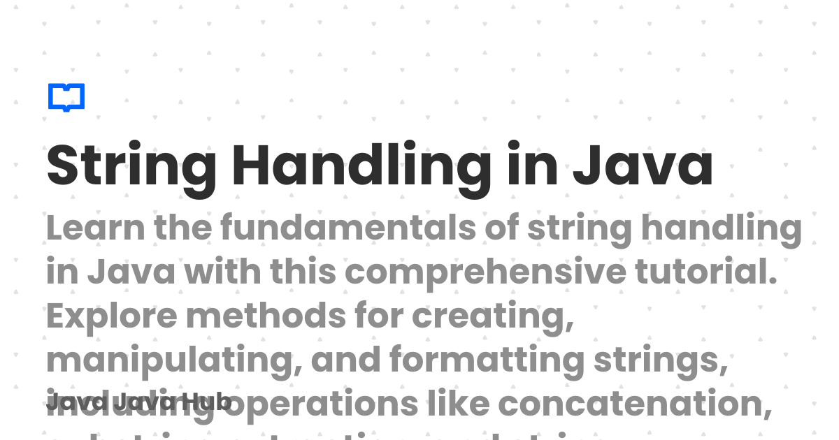 String Handling in Java | Java Java Hub